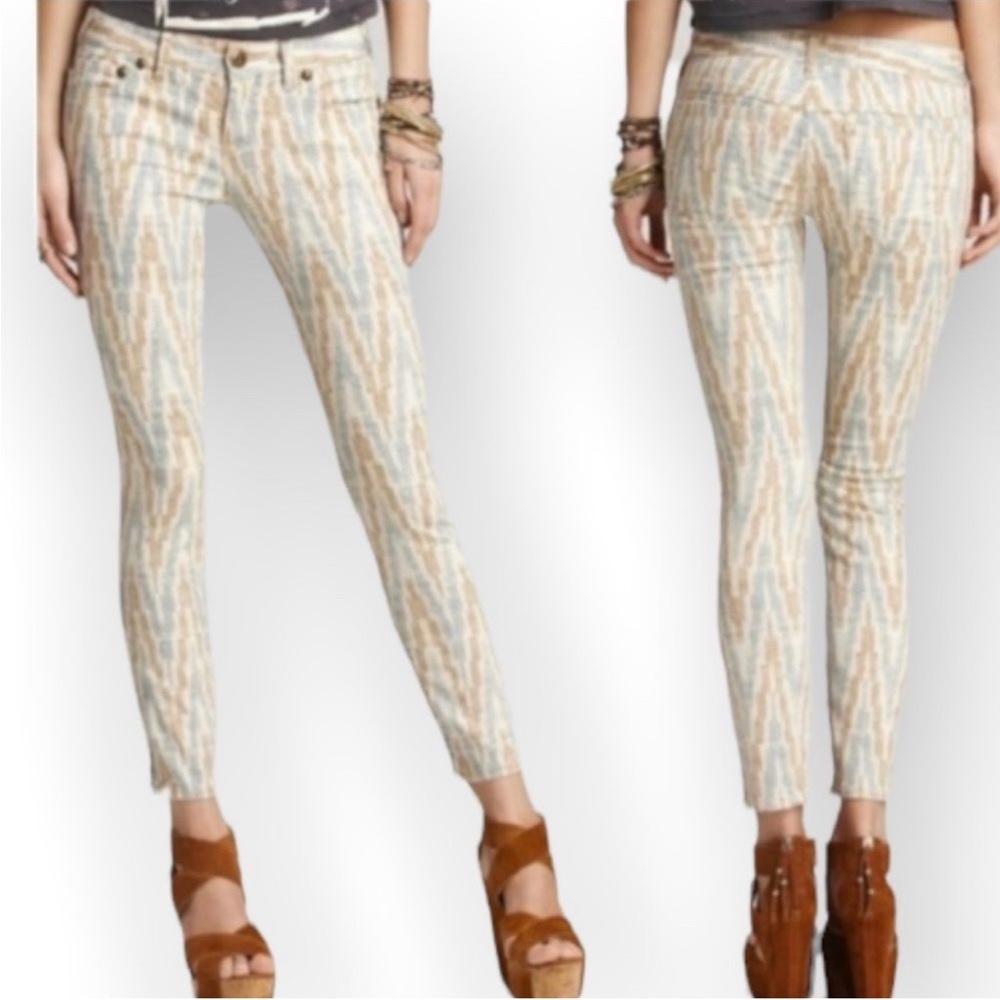 FREE PEOPLE Ikat Ankle Zip Skinny Jeans size 28 western, country,southwest